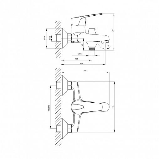Смеситель для ванны с душем Rossinka D40-30, однорычажный, хром фото