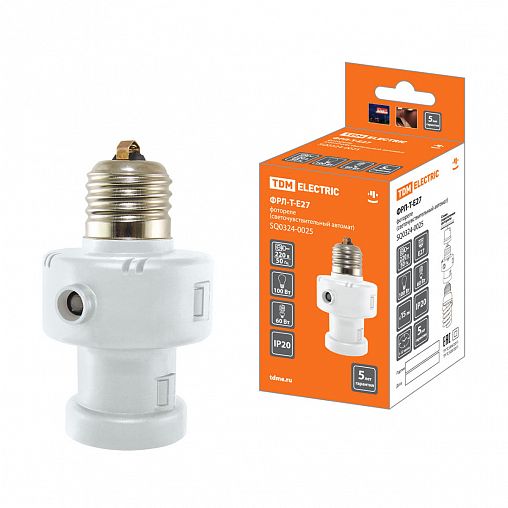 Фотореле Tdm Electric ФРЛ-Т-Е27, с таймером, 60 - 100 Вт, IP20 фото