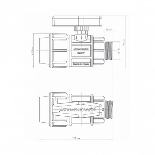 Кран шаровой для труб ПНД Джилекс ПРО, с наружной резьбой, 32 x 1" П фото