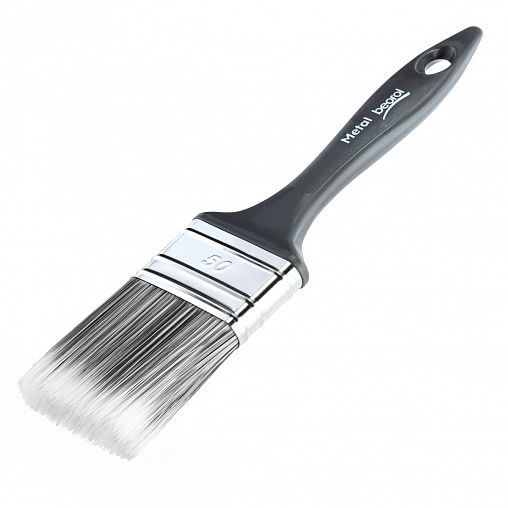 Кисть плоская Beorol Стандарт Металл M, искусственная щетина, пластиковая ручка, 50 x 15 мм фото