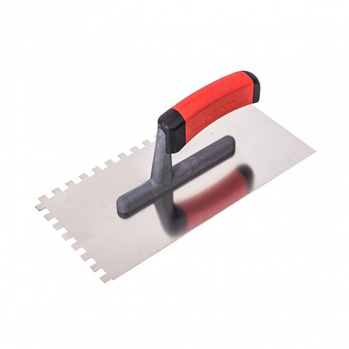 Гладилка зубчатая Beorol, нержавеющая сталь, двухкомпонентная ручка, 270 x 130 мм, зуб 8 x 8 мм фото