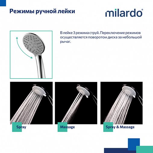 Смеситель для ванны с душем Milardo Atlantic, с длинным изливом и керамическим дивертором, хром фото