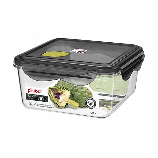 Контейнер с клапаном Phibo Brilliant, квадратный, 1,15 л, черный фото
