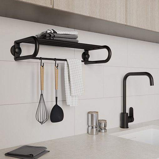 Полотенцедержатель с полкой Milardo Easy, черный матовый фото