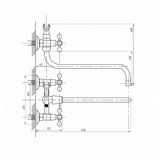 Смеситель для ванны с душем Fauzt FZs-471-06, с длинным изливом, двухвентильный, хром фото