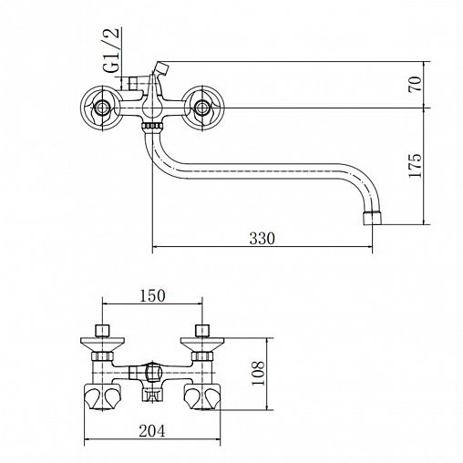 Смеситель для ванны с душем Fashun A2226-2, с длинным изливом, хром фото