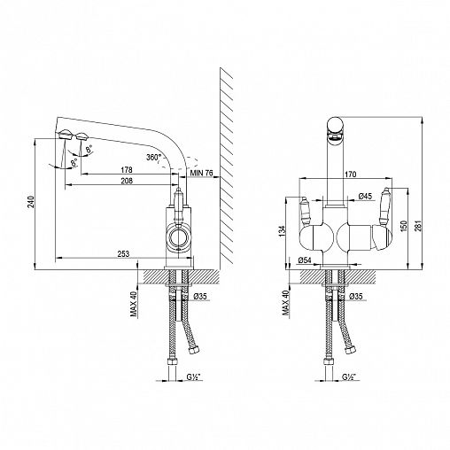 Смеситель для кухни Lemark Villa LM4861B, с подключением к фильтру, однорычажный, бронза фото