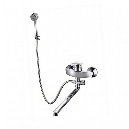Смеситель для ванны с душем Fauzt 814- B124, с длинным изливом, однорычажный, хром фото