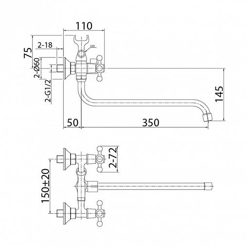 Смеситель для ванны с душем Milardo Duplex DUPSB02M10, с длинным изливом, двухвентильный, хром фото