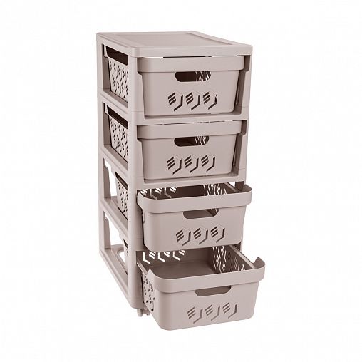 Комод четырехсекционный на колесах Econova Deluxe, 300 x 385 x 690 мм, светло-бежевый фото