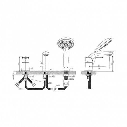 Встраиваемый смеситель для ванны с душем Rossinka T40-39, однорычажный, хром фото