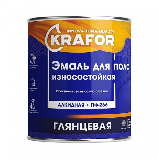 Эмаль ПФ-266 для пола Krafor, алкидная, глянцевая, 20 кг, желто-коричневая фото