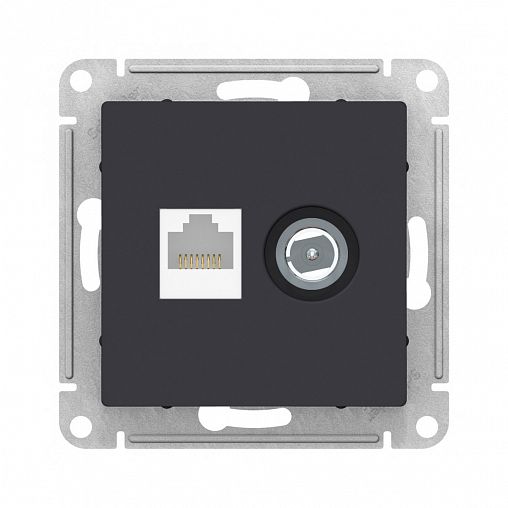 Розетка двойная ТВ + компьютерная Systeme (Schneider) Electric Atlasdesign, встраиваемая, карбон фото