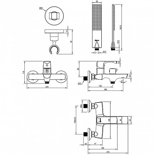 Смеситель для ванны Lemark Ursus LM7214BL, однорычажный, черный фото