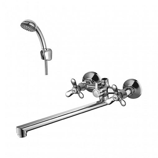 Смеситель для ванны с душем Rossinka Q02-80, с длинным изливом, двухвентильный, хром фото