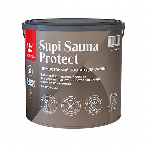 Защитный состав для саун Tikkurila Supi Sauna Protect, полуматовый, база EP, 2,7 л фото