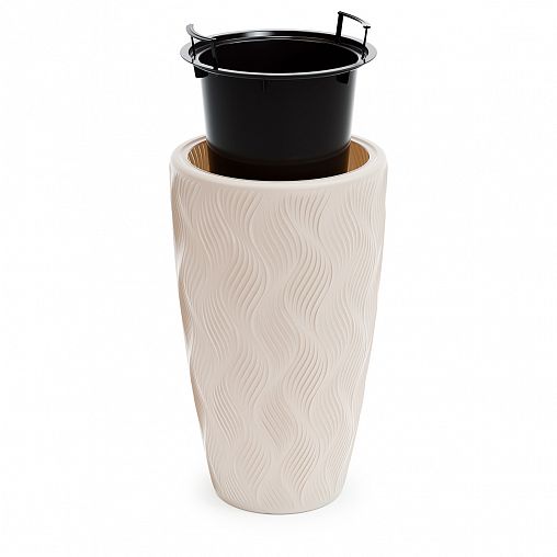 Кашпо напольное Альтернатива Флэйм, со вставкой, 42 л, светло-бежевое фото