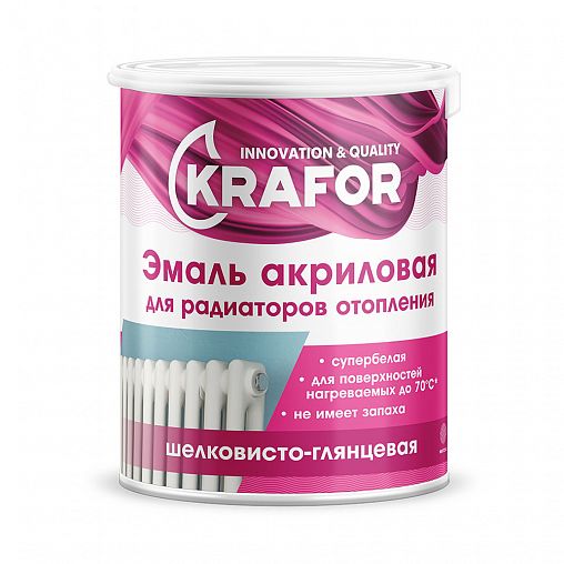 Эмаль для радиаторов отопления Krafor, акриловая, шелковисто-глянцевая, 3 кг, белая фото