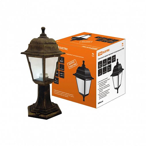 Светильник садовый Tdm Electric НТУ 04-60-001, стойка, IP44, четырехгранник, пластик, бронза фото