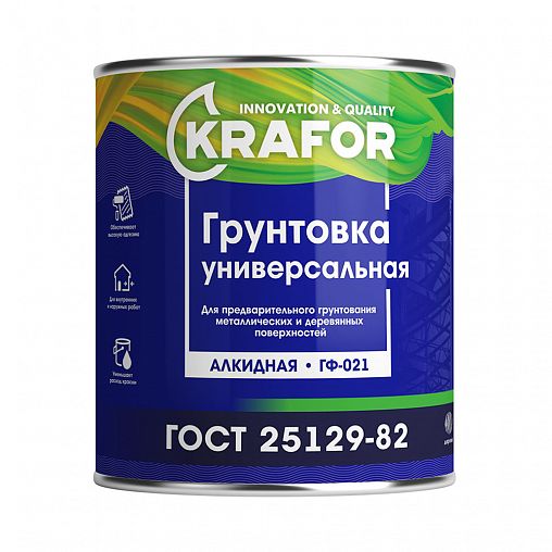 Грунтовка ГФ-021 по дереву и металлу Krafor, алкидная, 6 кг, серая фото