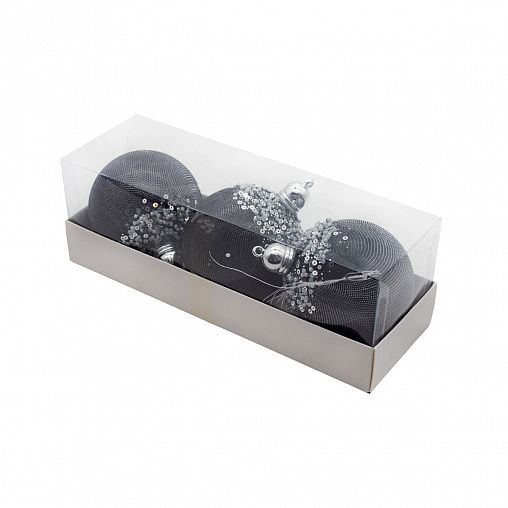 Набор елочных шаров, с блестками, d 8 см, 3 шт, серый фото