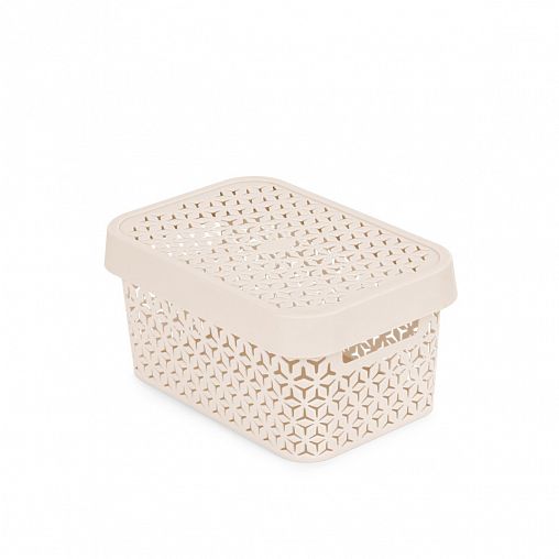 Корзина для хранения Альтернатива Элемент, с крышкой, 27 x 18,5 x 13,5 см, бежевая фото