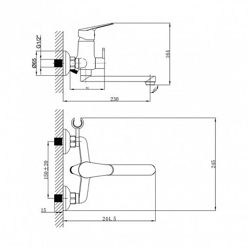 Смеситель для ванны с душем Lemark Partner LM6513C, однорычажный, хром фото