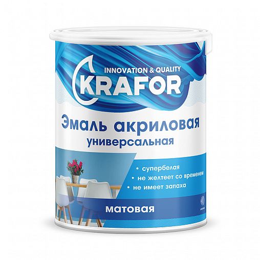 Эмаль универсальная Krafor, акриловая, матовая, 3 кг, супербелая фото