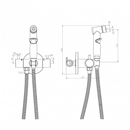 Гигиенический душ Rossinka X25-58, с термостатом, однорычажный, хром фото