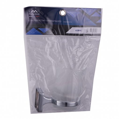 Стакан для зубных щеток Fashun A2606, с настенным держателем, стекло/металл, хром фото