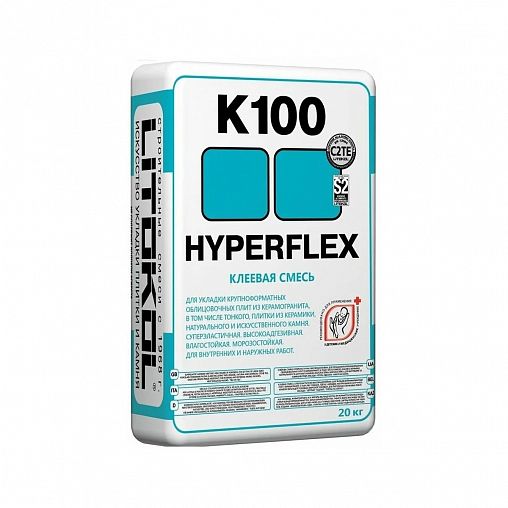 Клей для плитки и керамогранита Litokol Hyperflex K100, белый, 20 кг фото Клей для плитки и керамогранита Litokol Hyperflex K100, белый, 20 кг фото