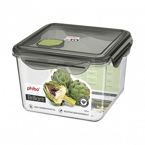 Контейнер с клапаном Phibo Brilliant, 1,7 л, черный фото