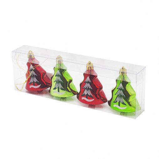 Набор елочных украшений Елочки, 8,5 x 3,5 см, 4 шт, красный/зеленый фото