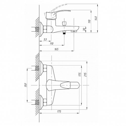 Смеситель для ванны с душем Профсан Плюс ПСМ-815-023, однорычажный, хром фото