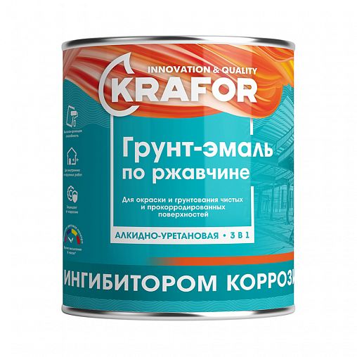 Грунт-эмаль по ржавчине 3 в 1 Krafor, алкидная, глянцевая, 5,5 кг, желтая фото