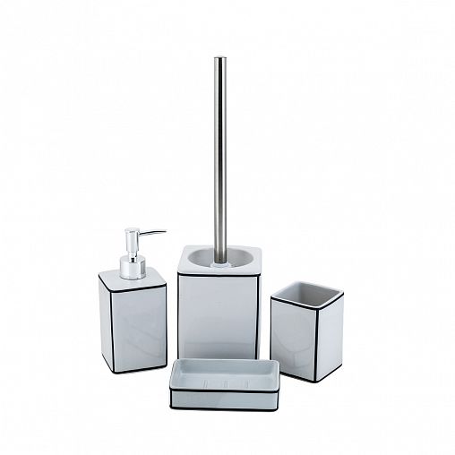 Ершик для унитаза Swensa Cory, с подставкой, керамика, белый/черный фото