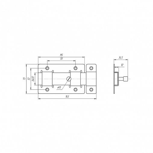 Засов дверной плоский Секрет ЗД-02, серебро антик фото
