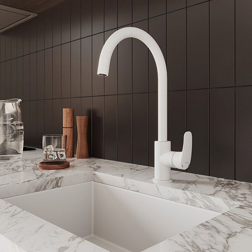 Смеситель для кухни Milardo Rora, с подключением к фильтру, белый матовый фото