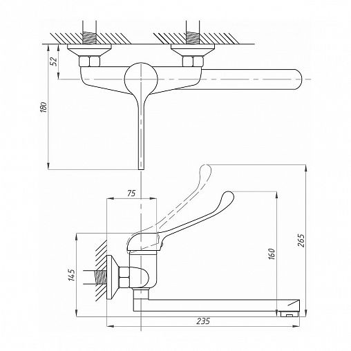 Локтевой смеситель для раковины Профсан Медик ПСМ-508-055, хром фото