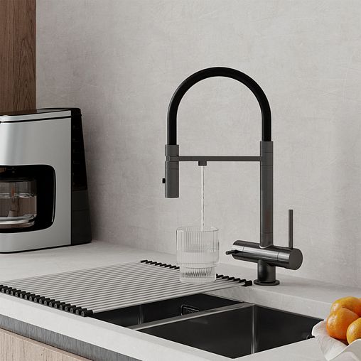 Смеситель для кухни IDDIS Ace, с гибким изливом и подключением к фильтру, графит фото