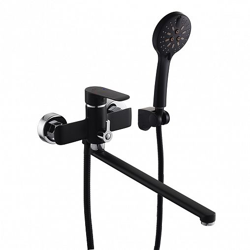 Смеситель для ванны с душем Fashun A2282-7, с длинным изливом, черный/хром фото