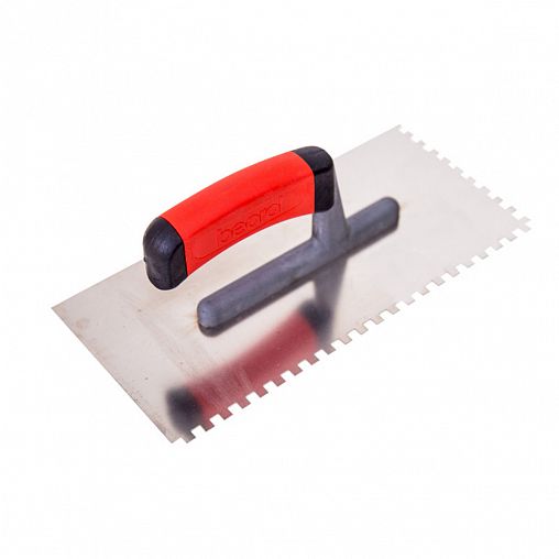 Гладилка зубчатая Beorol, нержавеющая сталь, двухкомпонентная ручка, 270 x 130 мм, зуб 6 x 6 мм фото