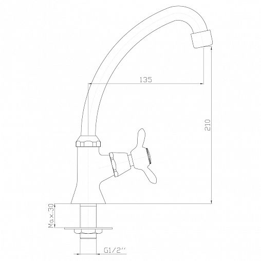 Кран для холодной воды Rossinka Q02-60U, одновентильный, хром фото