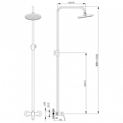 Душевая система с тропическим душем Rossinka B35-44, со смесителем, хром фото