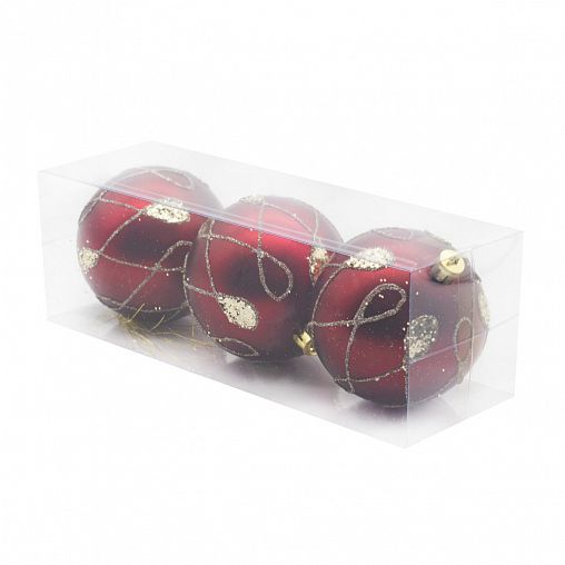 Набор елочных шаров, с узорами, d 8 см, 3 шт, красный фото