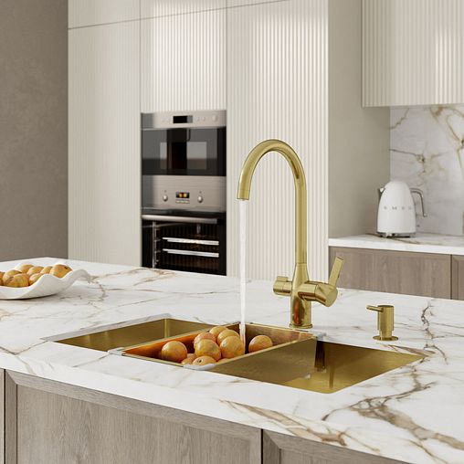 Смеситель для кухни IDDIS Pure, с подключением к фильтру, золото матовое фото