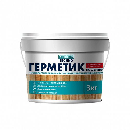 Акриловый герметик для дерева теплый шов Cemmix, 3 кг, белый фото