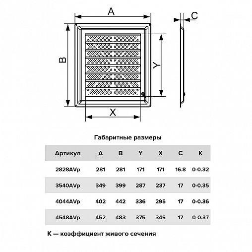 Вентиляционная решетка с сеткой и жалюзи Era Airvent, регулируемая, пластик, 452 x 483 мм фото
