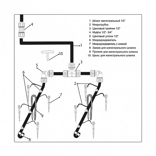 Комплект для микродождевого полива кустарников и деревьев Жук, 20 растений фото