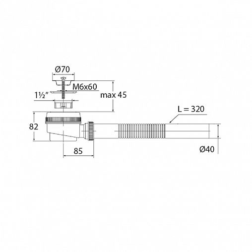 Сифон для душевого поддона VIRPlast Элит с нержавеющей чашкой 70 мм, гофротруба 320 мм фото